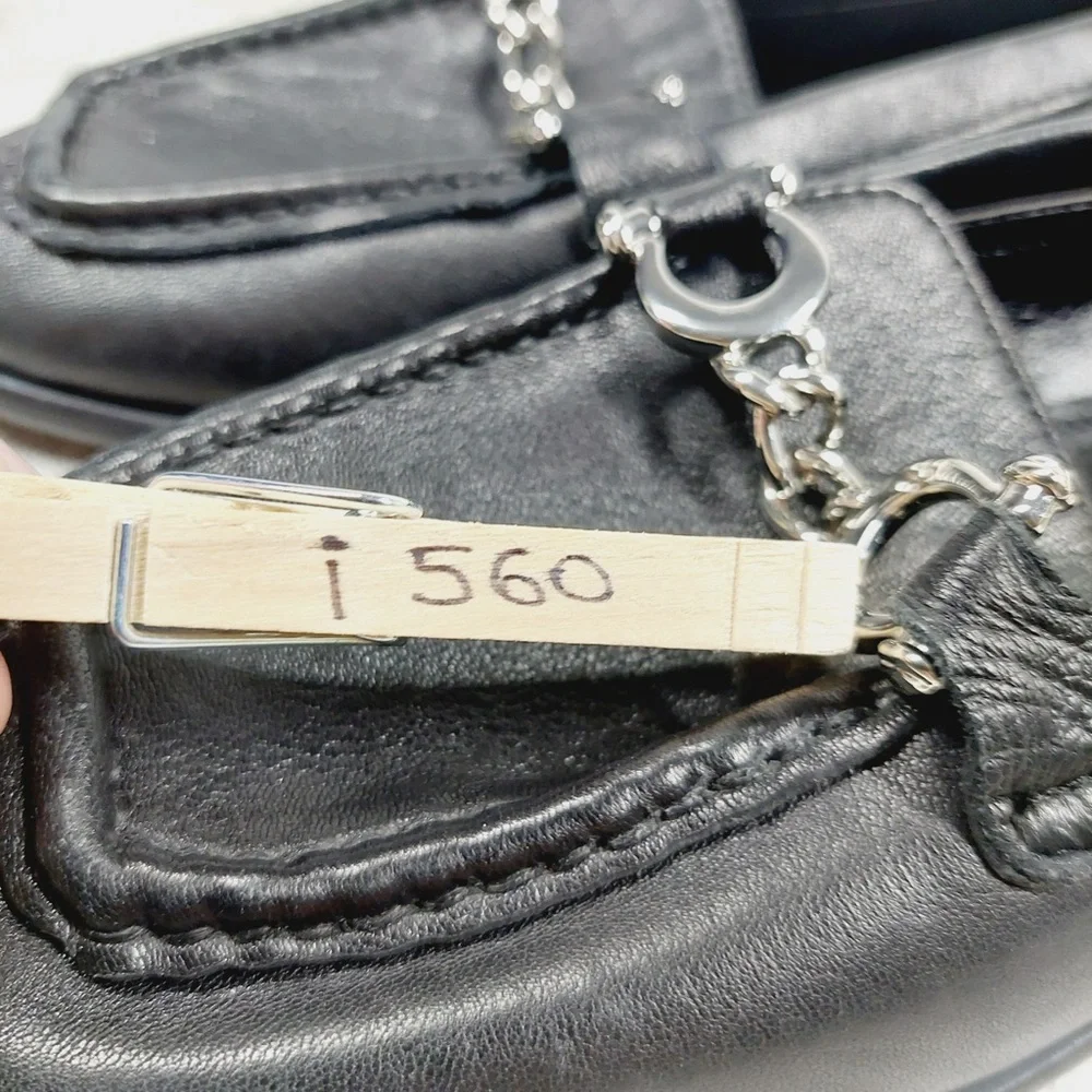 NEW Topshop Loafers Black Chain Detail Slip On Flats Classic Dress i560